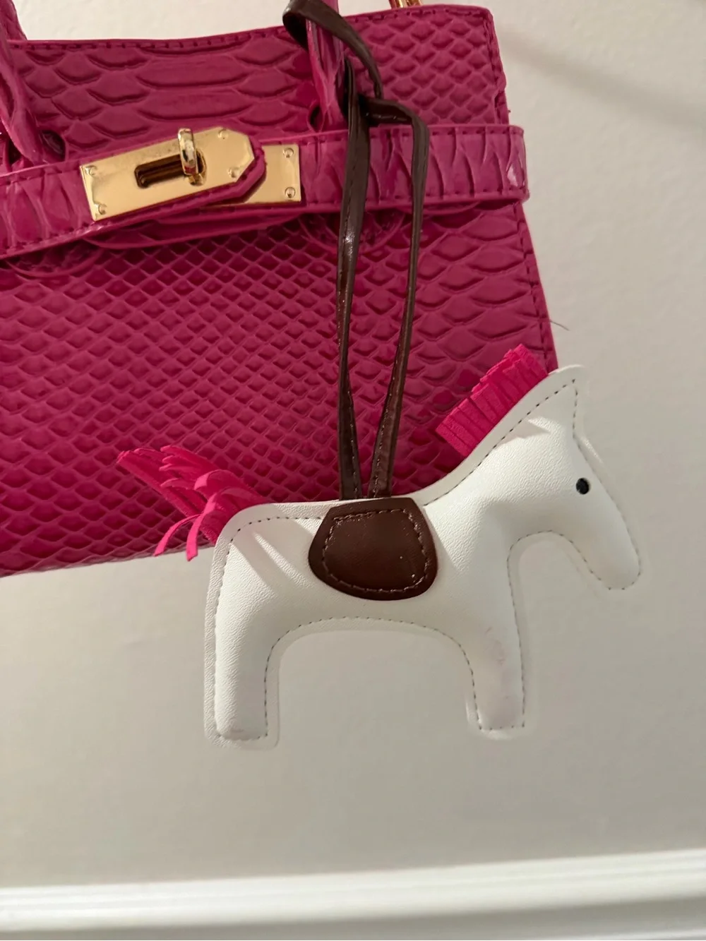 Hot Pink Faux Python Crossbody Satchel - Women's Bag